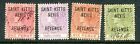 St. Christopher 1885 Revenue stamps set of 4 used with either pen or fiscal pmks