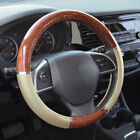 1x Wood Grain Car Steering Wheel Cover Car Parts For Good Grip Beige Syn Leather