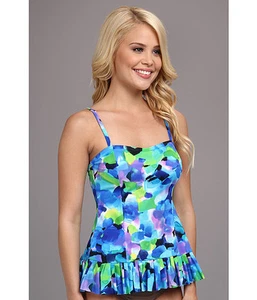 Caribbean Joe Moon Glow Pleated Hem Tankini Swimming Top Women's Size 10 NEW! - Picture 1 of 4