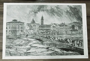 FLORENZ: ÜBERLAUF DES ARNO. In PASSEPARTOUT. 800Ina - Bild 1 von 1
