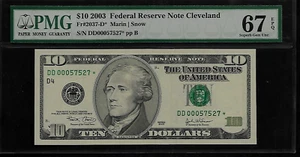 US 10 Dollars 2003 PMG 67 EPQ UNC Fr #2037-D* Star FRN Cleveland Marin/Snow - Picture 1 of 4