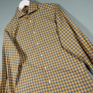Eton Shirt Mens 15 1/2 Yellow Blue Slim Fit Plaid Long Sleeve Smart Casual Top - Picture 1 of 18