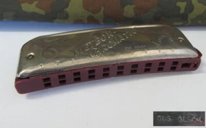 WW2 ORIGINAL GERMAN SOLDIERS METAL & BAKELITE HARMONICA – METEOR CHROMATIC - Picture 1 of 10