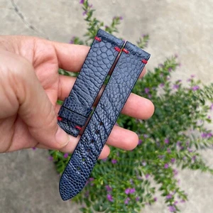 20/18 mm Padded Blue Genuine OSTRICH Leg LEATHER SKIN WATCH STRAP BAND - Picture 1 of 16