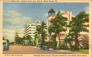 Miami Beach, FL Collins Ave Looking North From 19th St. Linen Postcard 1943 - Picture 1 of 2