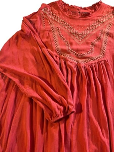 Torrid Crinkle Gauze Embroidered Blouse Size 5 Baked Apple Color Boho Opaque - Picture 1 of 12