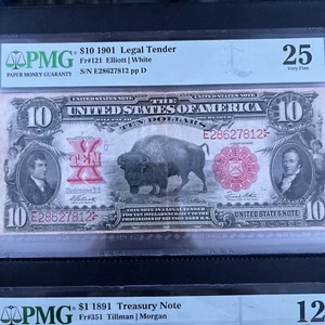 1901 $10 Legal tender Fr#121 PMG-25 Buffalo Note - Picture 1 of 8