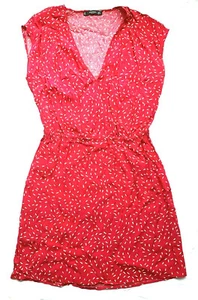 ASOS MANGO Basics Women's Size 4 Red Shift Dress Elastic Waist V Neck Cap Sleeve - Picture 1 of 8