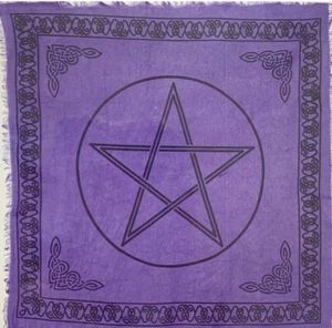 Lila Pentagramm Altartuch 24"x24" Fransen - schwarzes Design für Rituale & Dekor - Bild 1 von 1