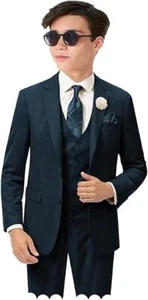 Boys Linen Suit Boys 3 Piece Vest Suit Boy Formal Suit Set Tuxedos for Kids Prom - Picture 1 of 33