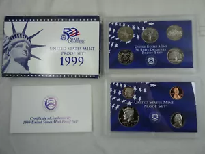 1999-S US Mint Proof Set 9 Coin Set OGP Original Government Packaging COA - Picture 1 of 7