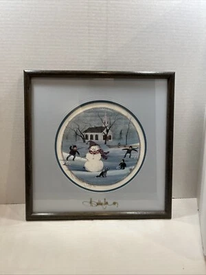 P Buckley Moss РОЖДЕСТВЕНСКИЙ СНЕЖНЫЙ ЧЕЛОВЕК Подписанный Пронумерованный Принт в Рамке - Изображение 1 из 4