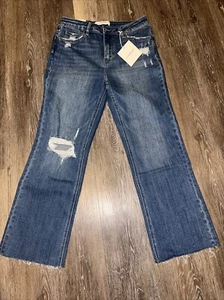 Lovervet Distressed High Rise Kick Flare Stretch Denim Frayed Hem 30/11 NWT - Picture 1 of 6