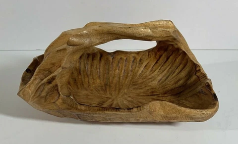 VTG Hand Carved Wood Basket 10" Cover