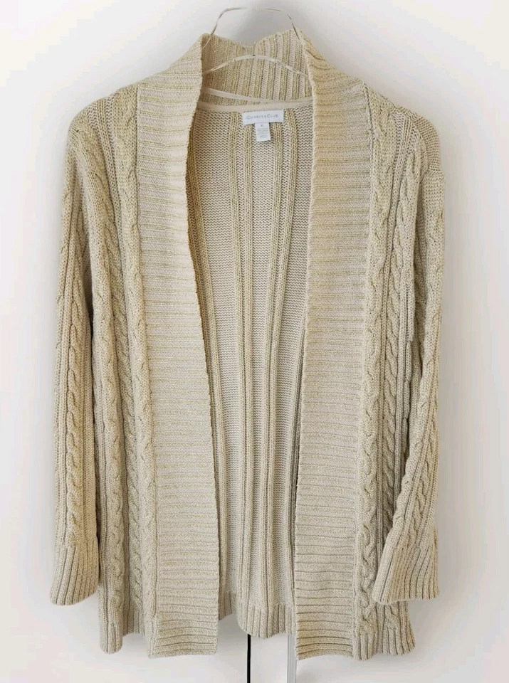 Charter Club Cárdigan Abierto Suéter Dorado Tostado XL Tejido con Cable Chal Cuello Vacaciones Foto 1 de 4