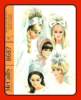 BRIDAL Cap Pattern Hat and VEILS Pillbox FLOWER Bow 8687 VTG 1967 - Image 1 of 4