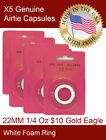 5 AirTite T22 WHITE Ring Coin Capsules 22mm For 1/4 oz. American Eagle $10 Gold