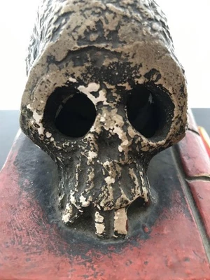 Skull & Book Pottery Statue Japanese Figurine Doll 4.9 inch - Image 1 of 4