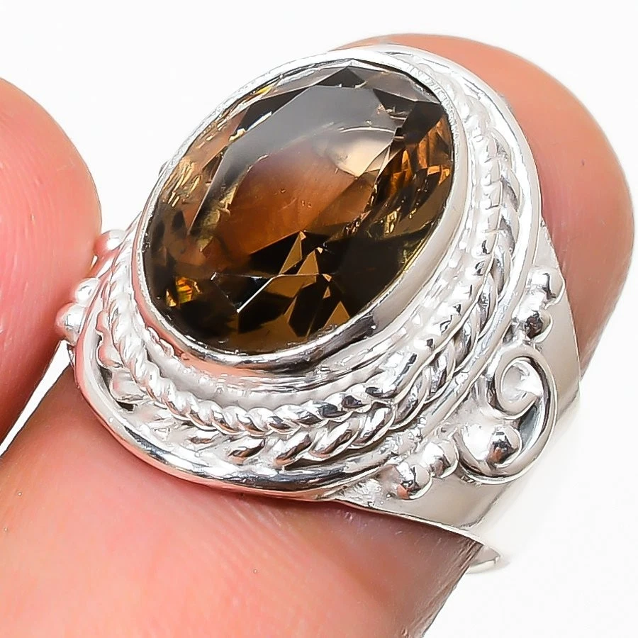 Anillo de plata de ley 925 con piedras preciosas de cuarzo ahumado para regalo Foto 1 de 1