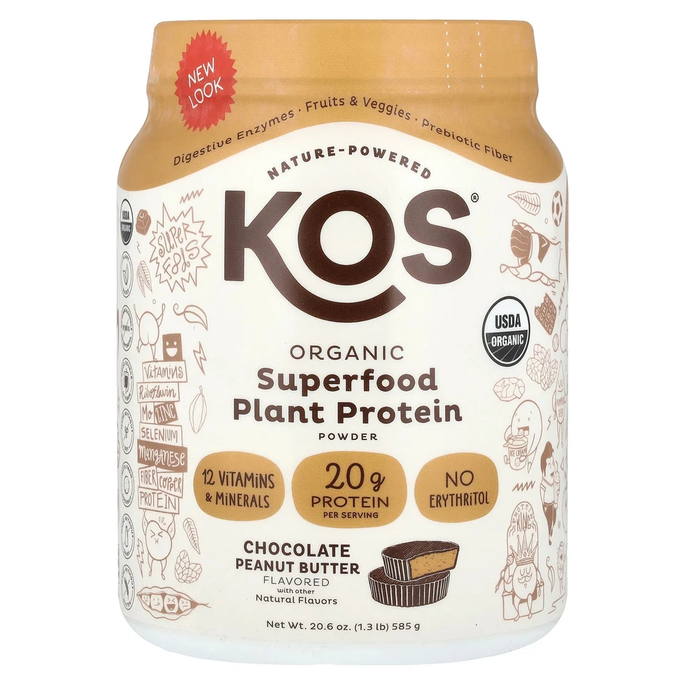 KOS Organic Plant Based Protein Powder Chocolate Peanut Butter