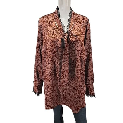 Blusa Top Dennis Basso Estampada Texturizada Satén con Encaje 26W Plus Camisa Talla 3X Foto 1 de 4