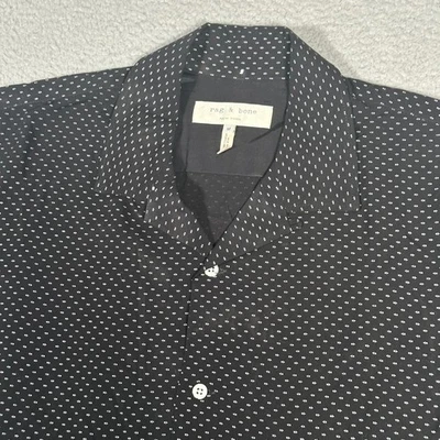 Тряпка и кости рубашка мужская средний черный белый печать кнопка спереди петля воротник лагерь - Изображение 1 из 4