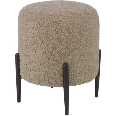 Uttermost 23744 Arles 18 inch Latte Faux Shearling and Dark Bronze Ottoman - Image 1 of 4