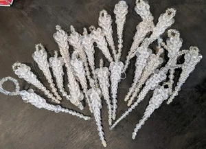 24 Vintage Klar Acryl Weihnachten Perlen Facettiert Eiszapfen Weihnachtsschmuck Posten - Bild 1 von 4