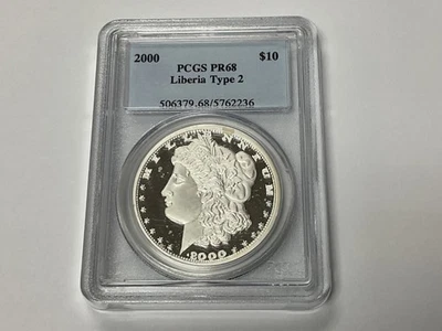 2000 S Republic of Liberia $10 Proof Morgan Type 2 GRADED PCGS PR68 - Image 1 of 4