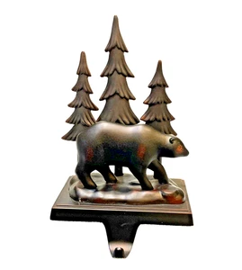 Öl eingerieben Bronze Bär Kiefer Baum Guss Metall Strumpf Hütte Bauernhaus - Bild 1 von 11