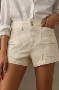 PAIGE Olivia Cargo Denim Shorts Quartz Sand Size 26 - Picture 1 of 12