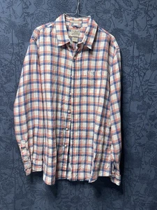 LL Bean Men’s Blue Red Long Sleeve Check Linen Button Shirt Large NWOT Gift - Picture 1 of 8
