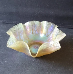 Louis Comfort Tiffany Oro Favrile Vidrio Artístico "Piel de Cebolla" Cuenco, LCT (¡grieta!) - Imagen 1 de 10