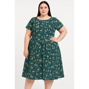 Emilyandfin Kleid Damen Größe 2X Türkis Aline Animal Print Kurzarm Vintage - Bild 1 von 10