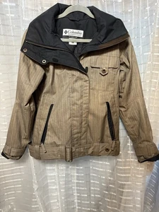 Columbia Womens Sz S Omni-Tech Waterproof Brn Striped Ski Snowboard Zip  Jacket - Picture 1 of 15