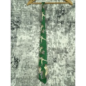Polo Ralph Lauren Cricket Print Silk Neck Tie Green Vintage-Style Sportswear - Picture 1 of 4