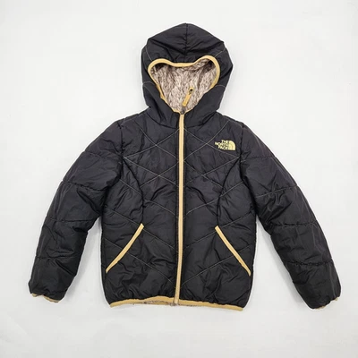 The North Face REVERSIBLE PERRITO Jacket Girls Size XS Black Gold Animal Fur - Image 1 of 4