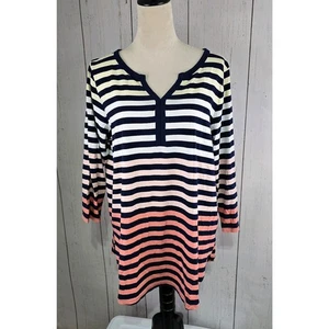 Lands End Women's XL 18 Tunic Top V-Neck Multi Striped 3/4 Sleeve Cotton Blend - Picture 1 of 8