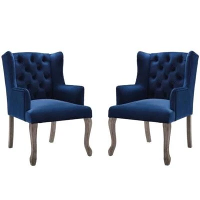 Modway Realm Performance Velvet Tufted Arm Chair in Navy (Set of 2) Foto 1 de 4