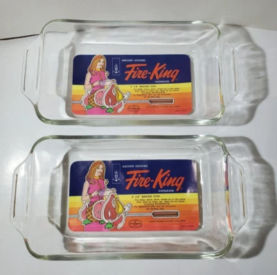 Lote de (2) utensilios para horno Anchor Hocking Fire-King 5" x 9" plato para hornear pan pan nuevo Foto 1 de 3