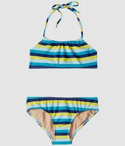 $99 Toobydoo Girl's Blue Print Halter Bandeau Bikini Set Swimsuit Size 9/10 - Picture 1 of 1