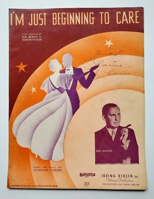 I'm Just Beginning To Care Sheet Music 1936 Ben Bernie Piano Uke Banjo Berlin  - Image 1 of 4