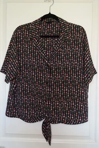Topshop black floral relaxed fit button up cropped blouse size 10 - Picture 1 of 9