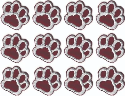 Maroon Dog Paw Patch Embroidered Burgundy Iron on Sew on Cut out Lot of 12 - Image 1 of 2