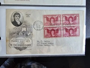 1948 Francis Scott Key, Scott 962, Block Of Four 3c Stamp FDOI - Picture 1 of 1