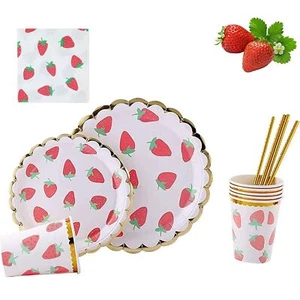 Strawberry Theme Party Tableware Set,Baby Shower Dinnerware Decoration Suppli... - Picture 1 of 9