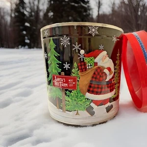 Collect 2023 Popcorn Xmas Tin "Santa's Tree Farm" Canister w/ Lid 9"x9" Large - Picture 1 of 7