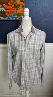 Camisa de Vestir Hart Schaffner Marx Cuello Blanco Cuadros Rayas Botón Talla Mediana M Foto 1 de 4