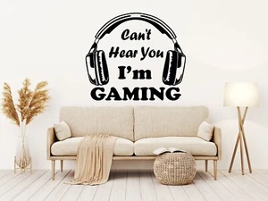 Headphones Wall Stickers Gamer Gaming Quote Home Decor Art Decal Words Kids DIY - Picture 1 of 15