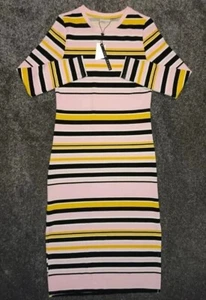 New Noisy May Nmlina Bright Stretch Stripe L/S Calf Dress Split Sides RRP 199.95 - Picture 1 of 10